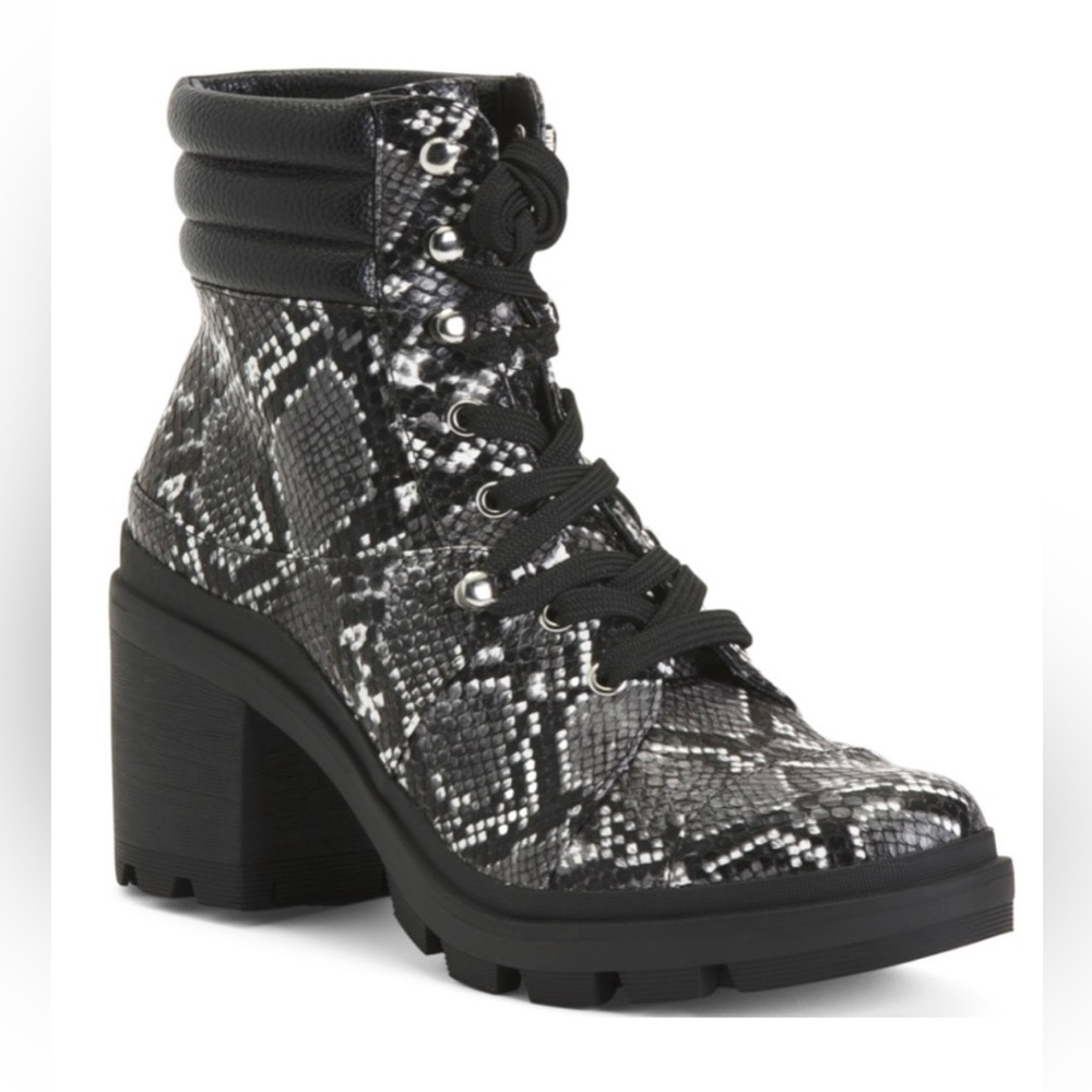 Nwot Rampage Lace Up Python Pattern Moto Combat B… - image 2